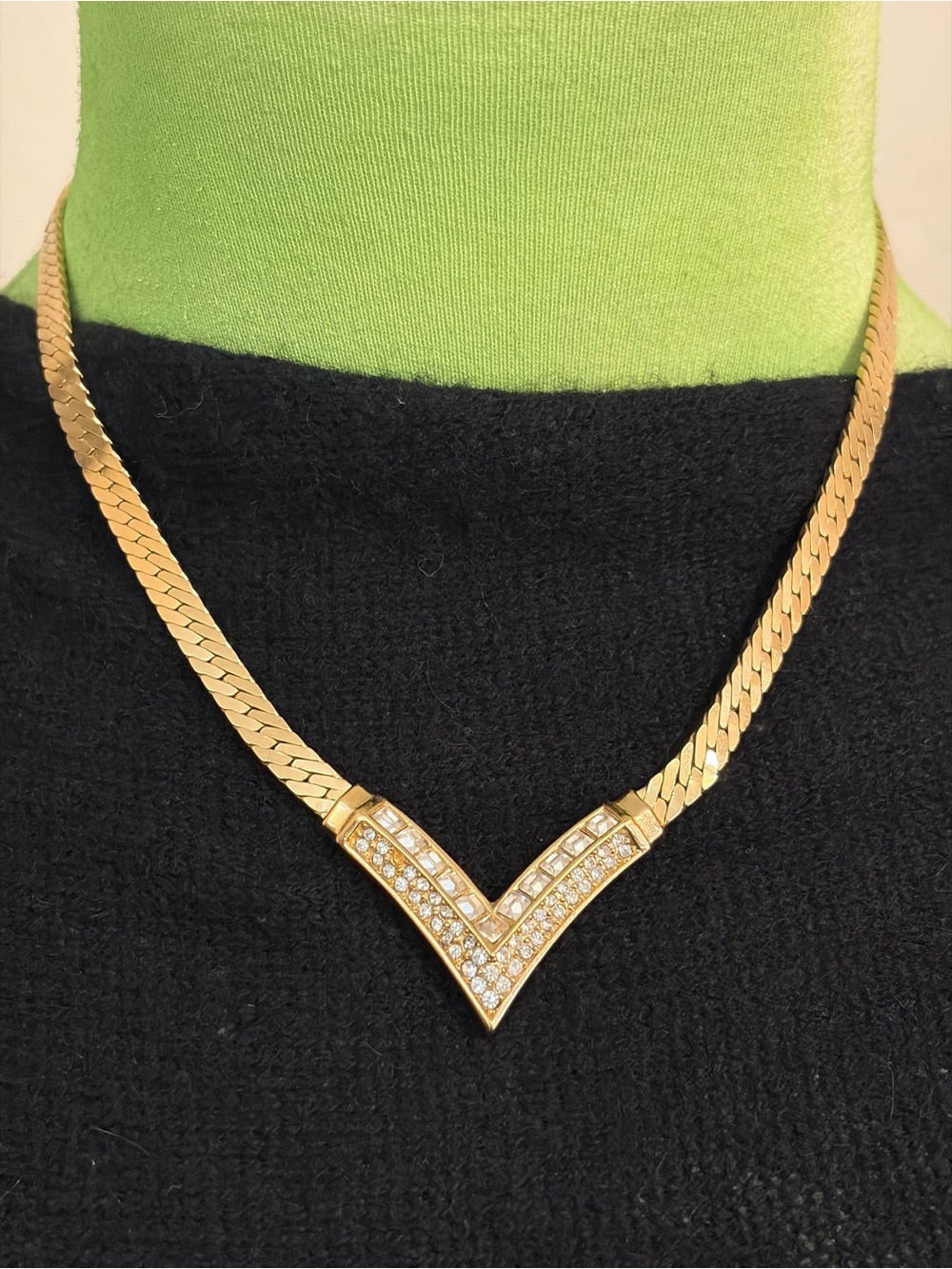 Dior Gold V-Shaped Pavé Crystal Necklace